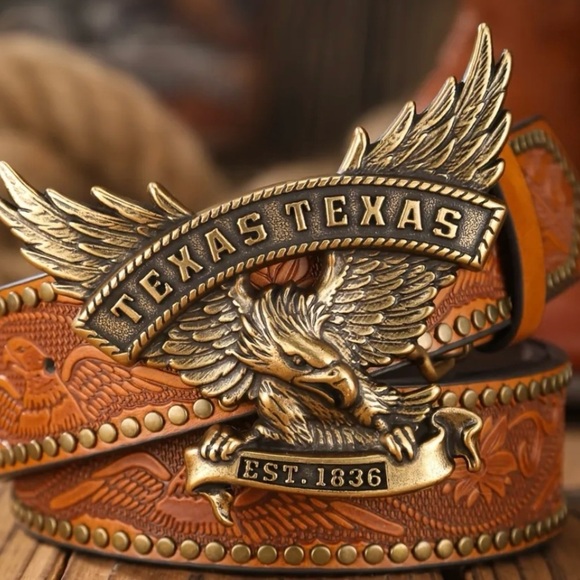 Belt Eagle-Shaped Metal Buckle with a PU Strap, Designed with Embossed Studs - Picture 1 of 2
